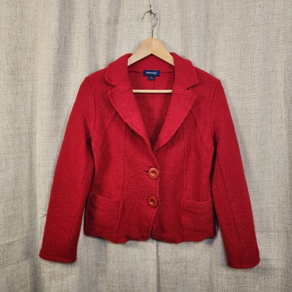Splendor! VTG Boiled 100% Wool Jacket Women's S Red Tailored Button Up Pockets